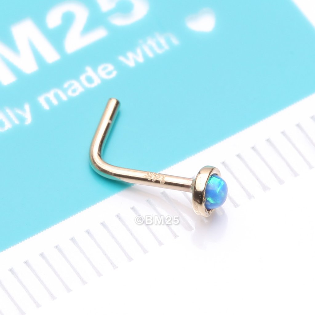 14 Karat Gold Fire Opal Bezel Set LShaped Nose Ring
